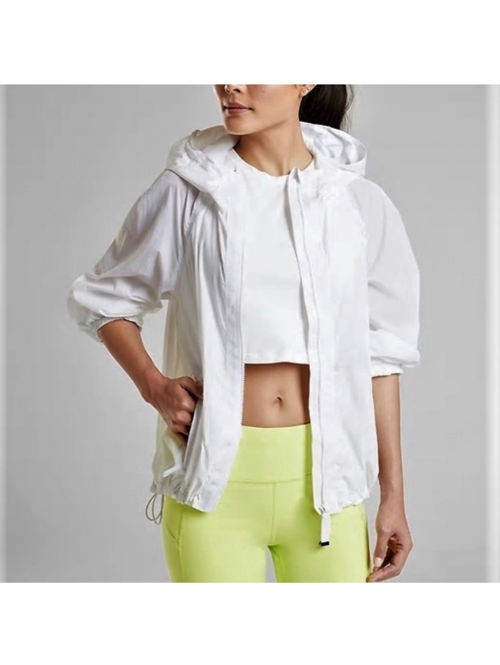 Athleta Township White Hoodie Windbreaker Rain Jacket | Size M